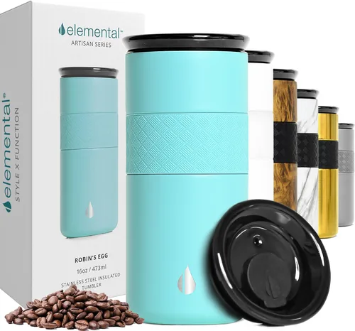 Vista 17 de Elemental Artisan Vaso Térmico Aislado, Taza de Viaje para Café de Triple Pared, Vaso Térmico de Café Reutilizable de Acero Inoxidable con Tapa