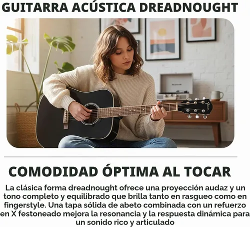Vista 3 de Fender Guitarra acústica FA-125 Dreadnought - Paquete negro con estuche, afinador, correa, cuerdas, púas y DVD instructivo de Austin Bazaar