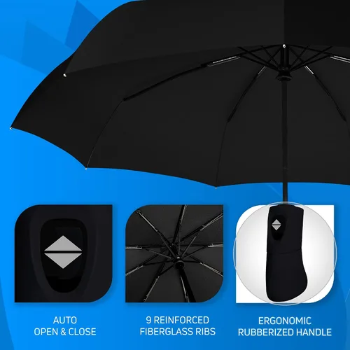 Vista 4 de Paraguas de viaje compacto Rain-Mate - Miniparaguas plegable de bolsillo a prueba de viento - Botón de apertura y cierre automático y dosel