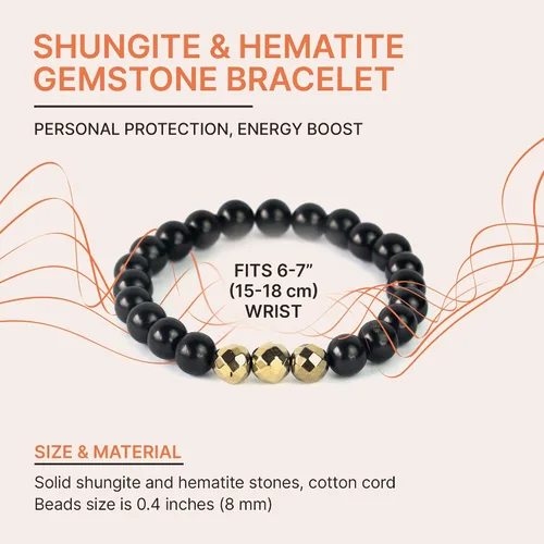 Vista 2 de Karelian Heritage Pulsera de piedras de shungita elástica Joyería de cristal de shungita auténtica Pulsera protectora de piedra defensora potente