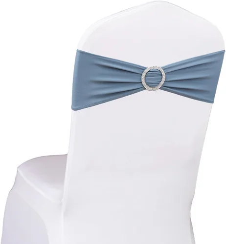Vista 11 de Paquete de 50 bandas negras de elastano para sillas de boda, lazos con hebillas para fiestas, cumpleaños, fiestas, banquetes de jubilación