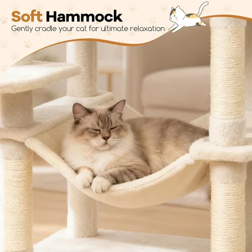 Vista 5 de DORTALA Árbol moderno para gatos de 75 pulgadas de alto, torre para gatos de varios niveles con condominios grandes, postes rascadores de sisal