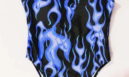 Vista 7 de Traje de baño de una pieza con estampado de llama para mujer, traje de baño de corte alto, bikini traje de baño para rave