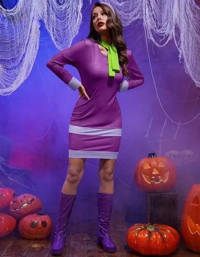 Vista 4 de For G and PL Disfraz de Halloween para mujer, minivestido morado