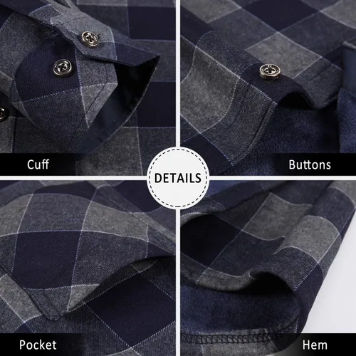 Vista 3 de Camisas de manga larga para hombre, térmicas acolchadas para el trabajo, camisas cálidas con forro acolchado de franela pesado a cuadros
