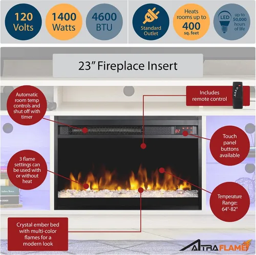 Vista 9 de Ameriwood Home Luna - Soporte de TV con chimenea para televisores de hasta 65 pulgadas, calentador eléctrico reemplazable, control remoto Roble negro