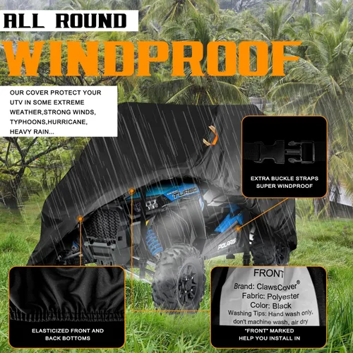 Vista 5 de ClawsCover UTV - Cubiertas impermeables para todo tipo de clima, tela Oxford 420D resistente al viento, ATV lado a lado UTV Accesorios para Polaris