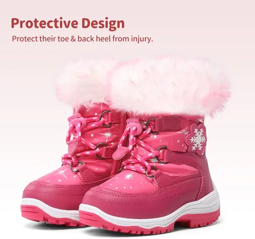 Vista 5 de DREAM PAIRS Botas de nieve para niños y niñas, antideslizantes, con forro de piel sintética de media pantorrilla, zapatos de invierno para niños