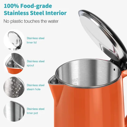 Vista 3 de Secura Hervidor de agua eléctrico original de acero inoxidable de doble pared 1.8 cuartos con apagado automático y protección contra hervido
