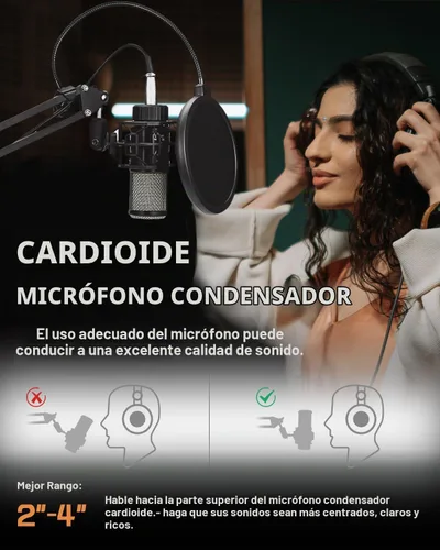 Vista 2 de ALABS Micrófono de condensador XLR, kit profesional de micrófono cardioide de grabación con diafragma de 25 mm para streaming, podcasting, canto