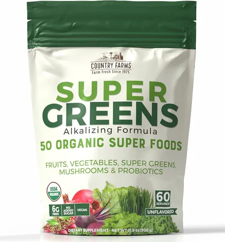Vista 13 de Country Farms Super Greens Batido en Polvo de Manzana y Plátano, Súper Alimentos Orgánicos, Mezcla de Bebida Orgánica USDA, Frutas, Verduras