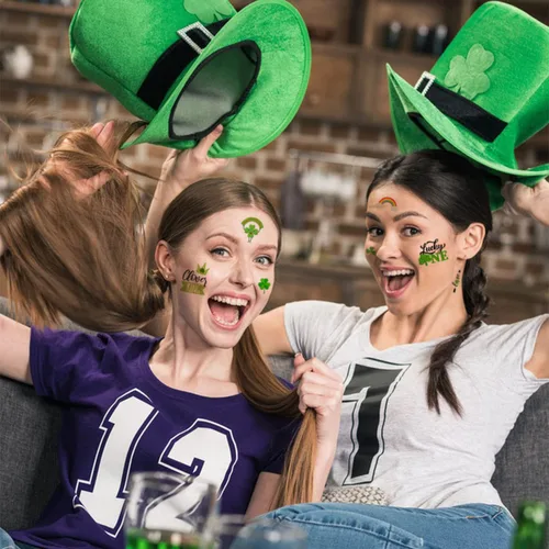 Vista 6 de 80 piezas de accesorios de decoración de tatuajes del día de San Patricio, 12 hojas de calcomanías temporales de tatuaje de trébol para niños