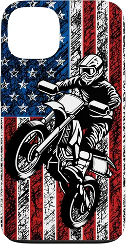 Vista 7 de Funda vintage con bandera estadounidense para iPhone 16 Motocross Dirt Bike