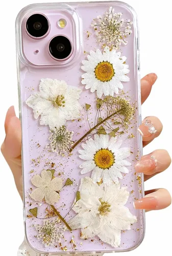Vista 49 de LSEEKA Funda transparente para iPhone 11 con diseño de flores prensadas reales, linda y brillante, patrón floral rosa, funda protectora delgada