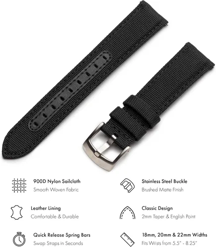 Vista 2 de Benchmark Basics Correas de reloj Sailcloth de liberación rápida, correas de reloj tejidas de nailon para relojes regulares e inteligentes, elección