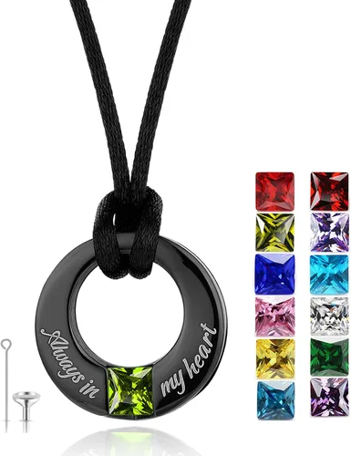 Vista 15 de YOUFENG Collares de urna de piedras natales para cenizas, urna redonda de cremación colgante para cenizas humanas, recuerdo conmemorativo, medallón