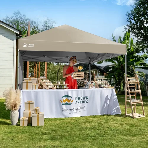 Vista 7 de CROWN SHADES Toldo desplegable de 8 x 8 con 1 pared lateral, tienda de campaña para playa, beige