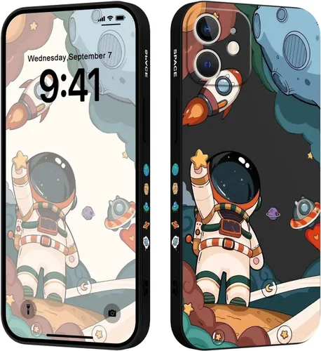 Vista 15 de LEECG Funda para iPhone 12 Pro Max, diseño creativo con estampado floral de mariposa de astronauta, funda de teléfono antiarañazos, forro