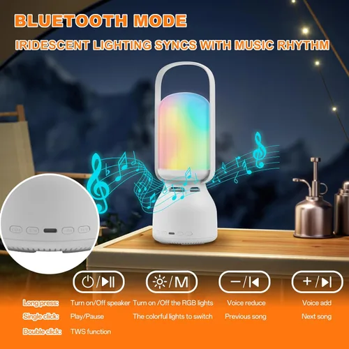 Vista 12 de JackonLux Linterna de campamento con altavoz, linterna portátil recargable para exteriores, 11 modos RGB de color regulable luz nocturna LED