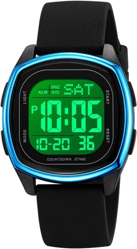Vista 2 de Relojes para hombre Moda tendencia negro multifunción impermeable reloj LED digital cronógrafo suave silicona correa cuadrado relojes