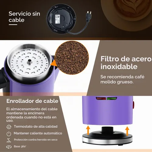 Vista 5 de Percolador de café eléctrico de 12 tazas Percolator Cafetera de acero inoxidable con perilla transparente, mango de tacto frío, función