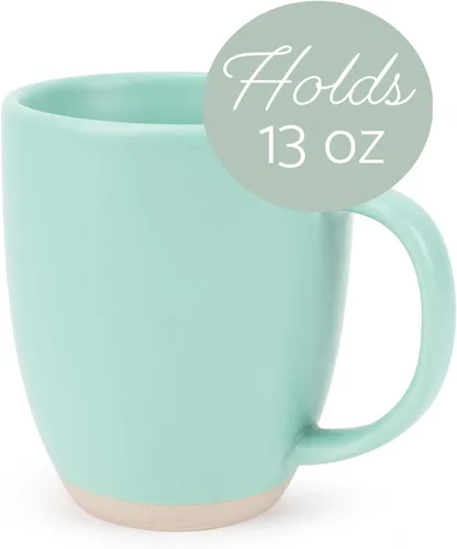 Vista 3 de Elanze Designs Paquete de 2 tazas de café de cerámica de 13 onzas con fondo de arcilla cruda, color verde menta Verde (Mint Green)