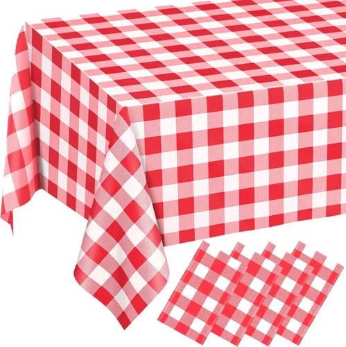 Vista 34 de 2 Pcs Light Blue Gingham Tablecloth Blue Disposable Plastic Checkered Table Cloths for Parties Disposable, Waterproof Rectangular Blue Table Cover