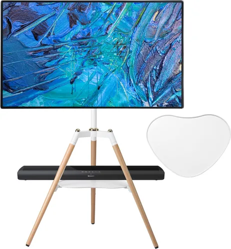 Vista 8 de ETHU - Soporte de TV con caballete con placa para TV de 32 a 65 pulgadas Trípode ajustable en altura con bandeja, soporte de TV de esquina