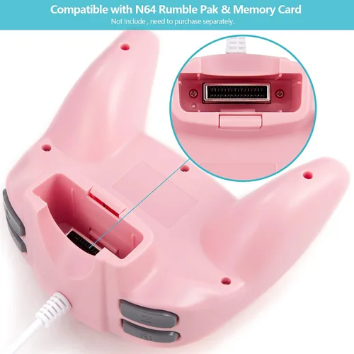 Vista 4 de 2 Pack Wired N64 Controller, MODESLAB Gamepad Joystick Replacment Original 64 Controllers Compatible for N64 Console Upgrade 3D Analog Stick - Pink