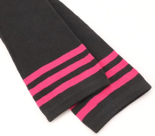 Vista 7 de DRESHOW Calcetines altos extra largos a rayas sobre la rodilla medias finas medias largas 1 par largo/regular: negro (raya rosa intensa)