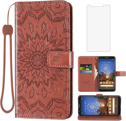Vista 13 de Funda de teléfono para Google Pixel 3a XL con protector de pantalla de vidrio templado, funda magnética de cuero, soporte para tarjetas, accesorios