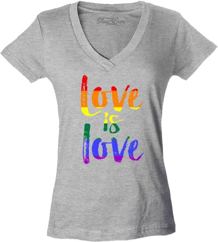 Vista 7 de Love is Love - Camiseta con cuello en V para mujer, diseño de orgullo gay Negro