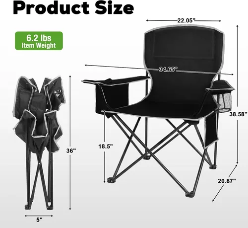Vista 3 de Romswi Paquete de 2 sillas de campamento ligeras para adultos, sillas plegables para exteriores con bolsa enfriadora de 4 latas, silla plegable