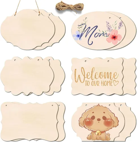 Vista 9 de 12 piezas de manualidades de madera sin terminar, placas de madera con forma rectangular para carritos, colgador de puerta, quema, pintura