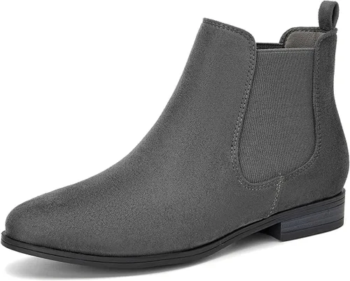 Vista 8 de Botas de tobillo con cordones para mujer, botas Chelsea elásticas con punta redonda estilo occidental, tacón bajo Albaricoque 1