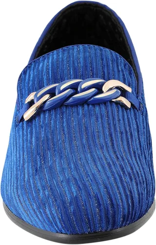 Vista 4 de Amali Fay - Zapatos de terciopelo sin cordones para hombre con cadena dorada, zapatos de vestir para hombre, mocasines formales de terciopelo