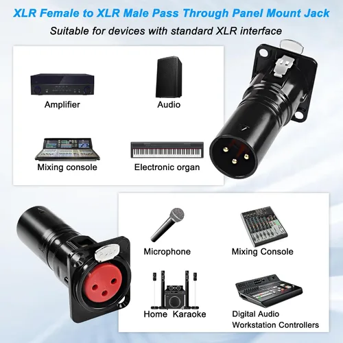 Vista 6 de MEIRIYFA XLR - Conector de montaje en panel de paso hembra a macho de 3 pines, micrófono XLR serie 3PIN D, convertidor de alimentación/paso a través