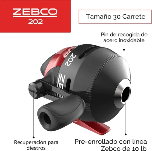 Vista 8 de Zebco 202 Spincast Reel and Fishing Rod Combo, Right-Hand Retrieve, Pre-Spooled with 10-Pound Line