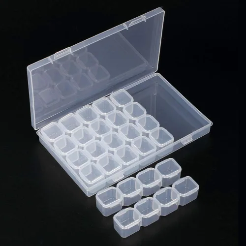 Vista 2 de 1 paquete de 28 rejillas de diamantes, caja de plástico para joyería, organizador de joyas, cajas de almacenamiento de bordado de diamantes, caja