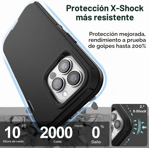 Vista 5 de Funda para iPhone 14 Pro Max de 6.7 pulgadas con 2 protectores de pantalla y soporte de funda de clip para cinturón, resistente protección de cuerpo