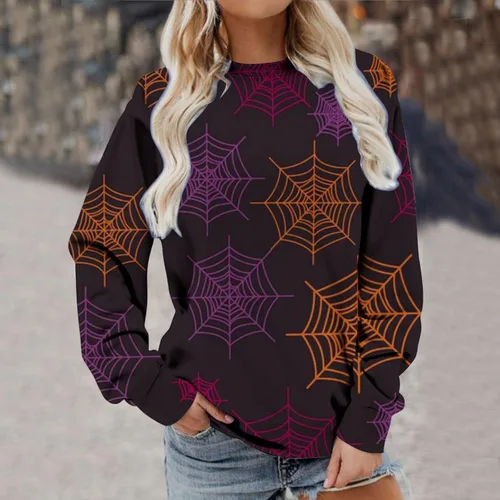 Vista 2 de Comigeewa Sudadera con estampado retro para mujer, camisa de cuello redondo de Halloween, novedad, cuello redondo