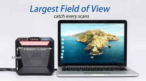 Vista 4 de [Usado] TEEMI TMSL-74 Escáner de código de barras manos libres, obturador global de 1 MP, USB con cable Sensor CMOS 2D, diseño de escritorio
