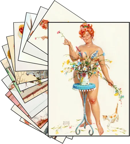 Vista 9 de PIXILUV 12 x Mini Pósters Sin Marco ~ Mascotas Juguetonas y Glamour: Bellezas Vintage Pin-Up con Gatos, Perros y Compañeros Traviesos en Alegres