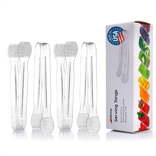 Vista 6 de Juego de 4 mini pinzas de plástico multicolor para aperitivos, bufé, fiestas, bodas, catering, ensaladas, hielo, pasteles, aptas para lavavajillas