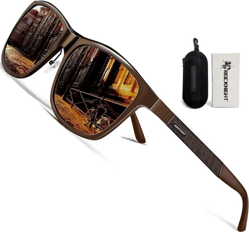 Vista 9 de ROCKNIGHT Polarized Sunglasses for Men Outdoor Use Square UV400 Al-Mg Frame Marco negro/lente negro (no espejado)
