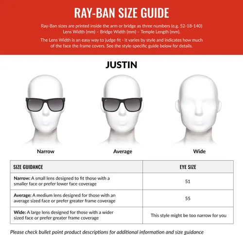 Vista 6 de Ray-Ban RB4165 Justin Classic Square Sunglasses for Men for Women