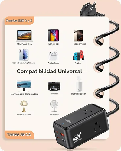 Vista 8 de LENCENT 65W GaN III 7 en 1 estación de carga, cargador USB C de escritorio