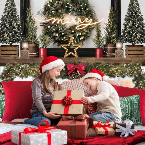 Vista 2 de MEHOFOND Cabecera de Navidad roja de 7 x 5 pies, telón de fondo de cama para niños, retrato de fotografía de invierno, vacaciones de invierno