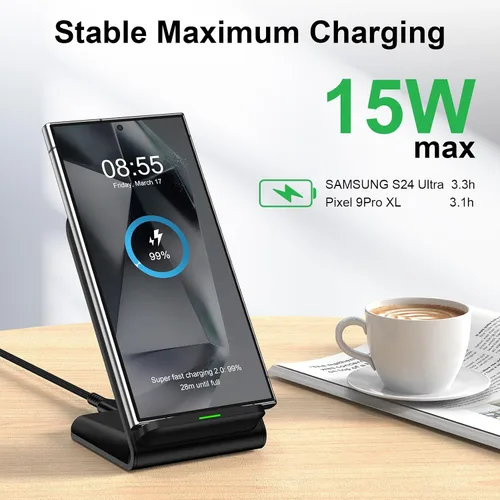Vista 2 de Cargador inalámbrico Samsung S25 FE de 15 W, soporte de carga rápida para Galaxy S26+S26 Ultra S25 S24 FE S23 S22, para Motorola estación de carga