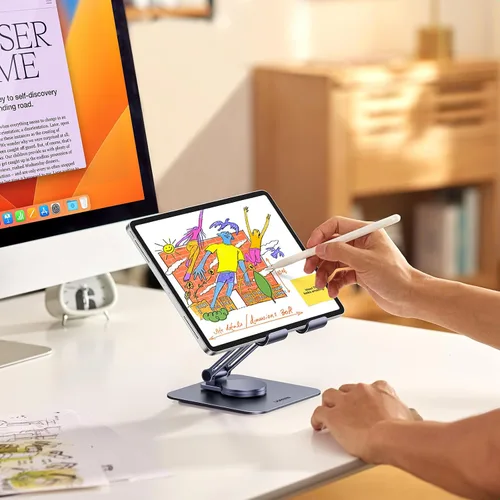 Vista 7 de UGREEN Soporte para tablet para escritorio giratorio con base giratoria de 360°, soporte portátil de aluminio, ajustable, accesorios de oficina